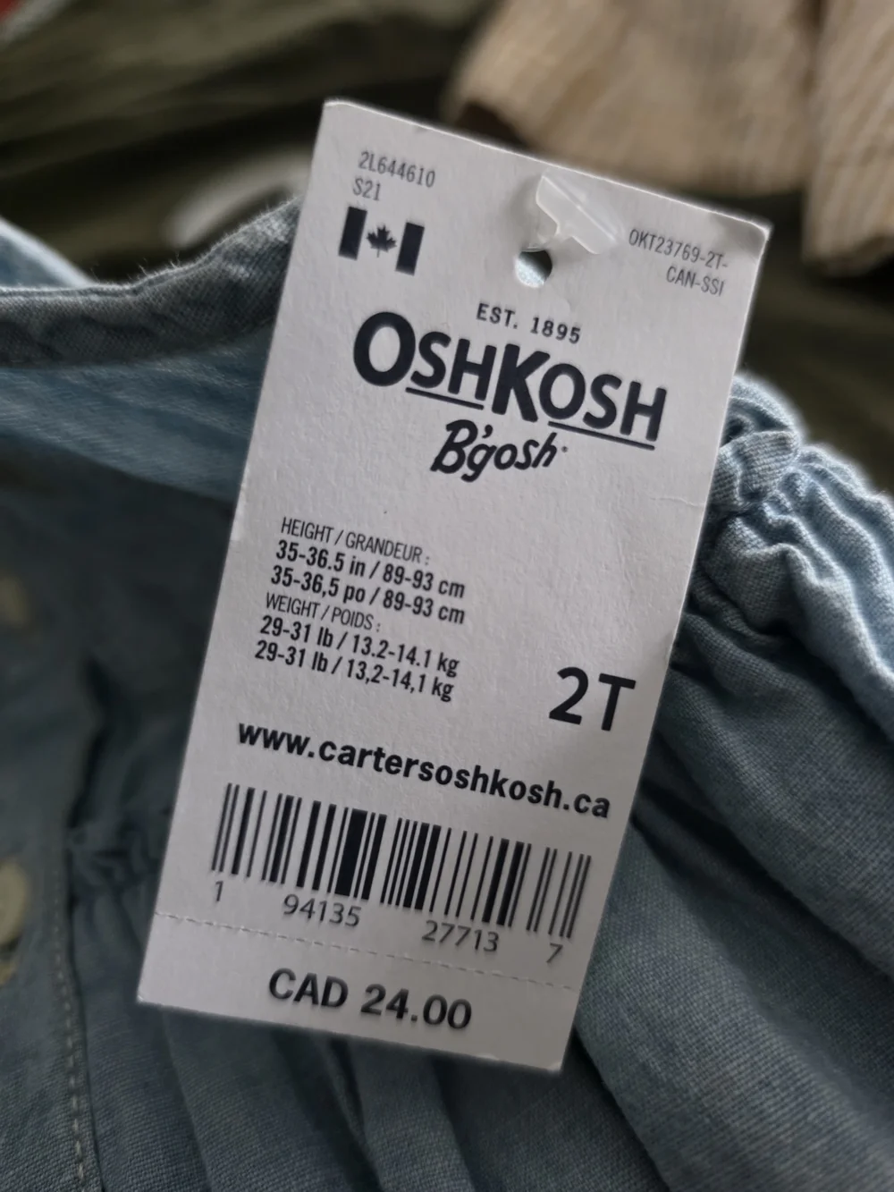OshKosh B'gosh Light Blue Denim-Look Sleeveless Girls' Dress